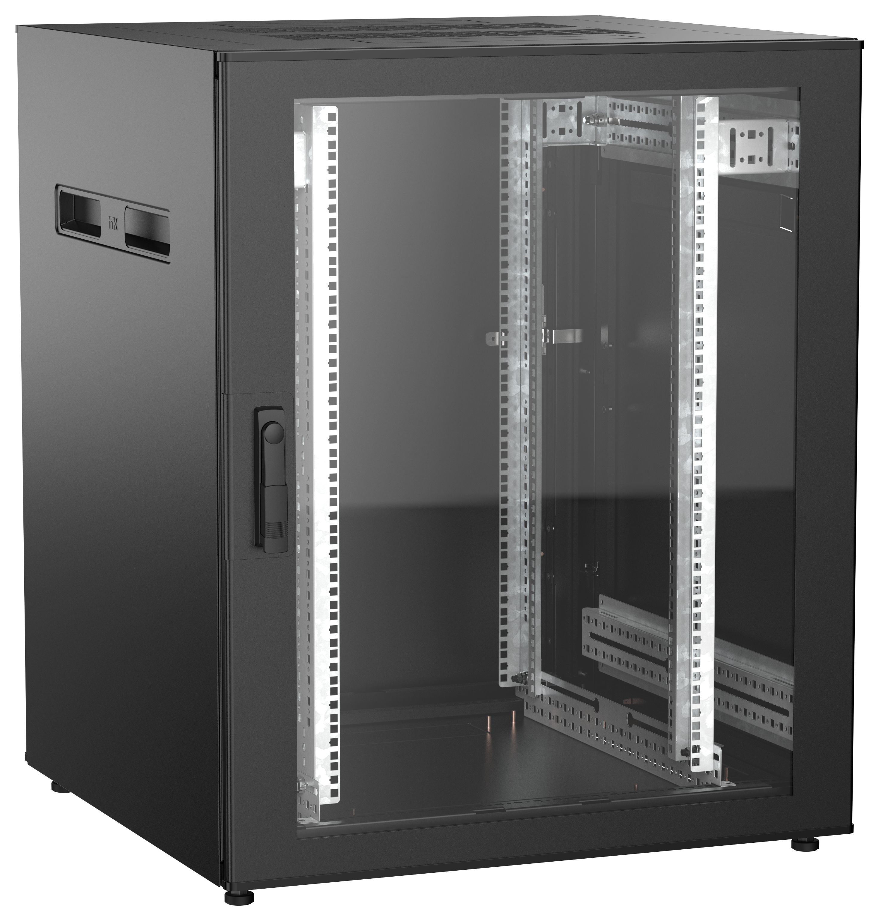ITK UNITBOX N Шкаф сетевой 19" напольный 18U 800х800мм стеклянная передняя дверь задняя металлическая черный