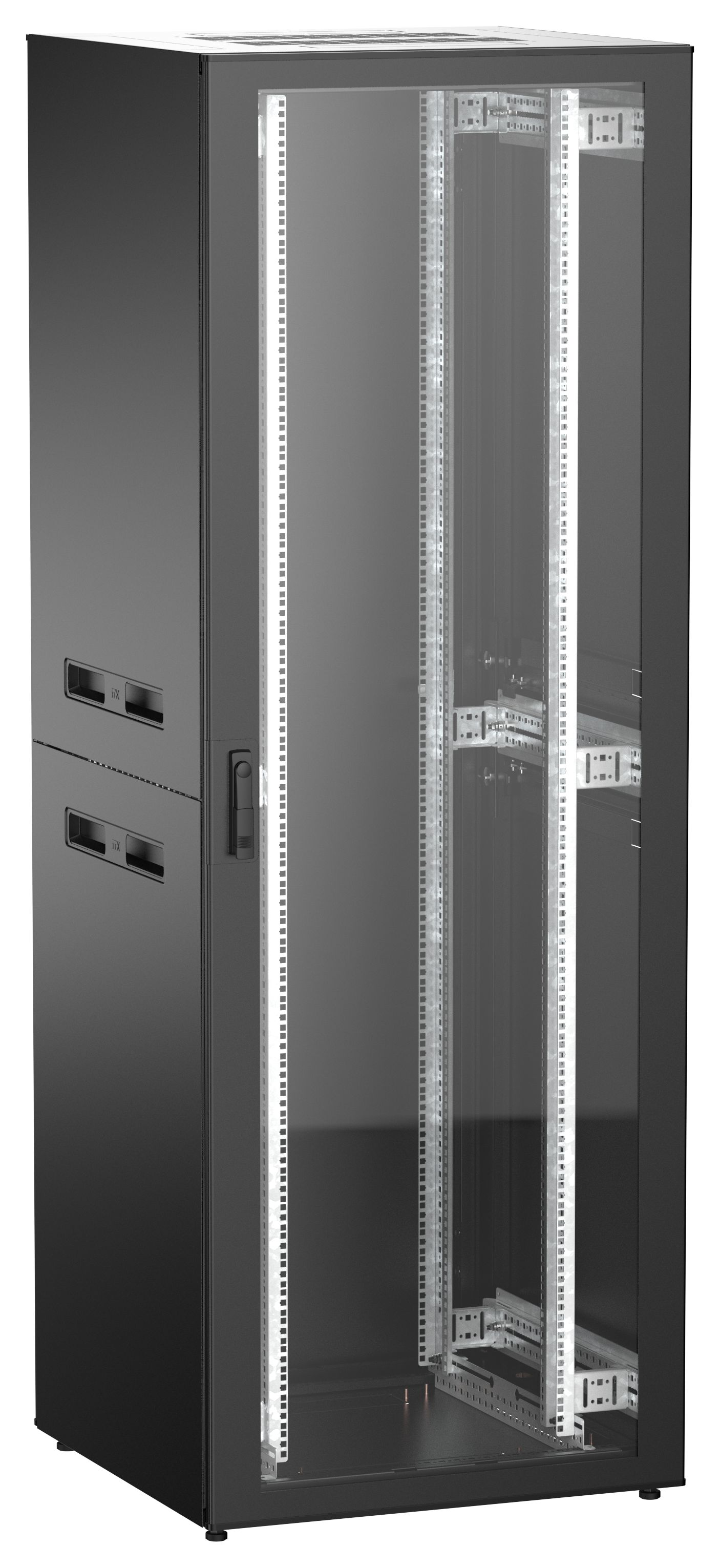 ITK UNITBOX N Шкаф сетевой 19" напольный 47U 800х800мм стеклянная передняя дверь задняя металлическая черный