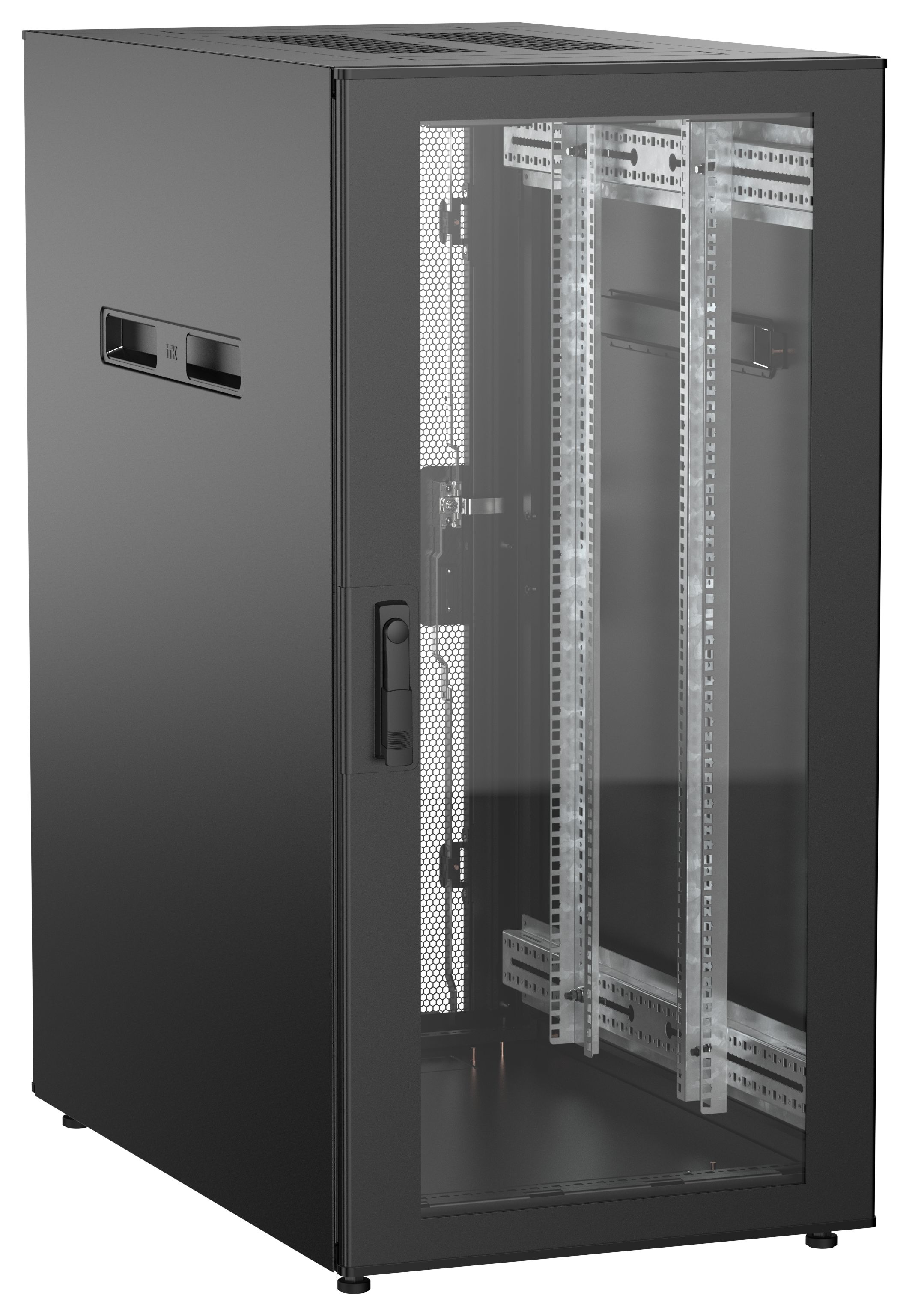 ITK UNITBOX N Шкаф сетевой 19" напольный 24U 600х1000мм стеклянная передняя дверь задняя перфорированная черный