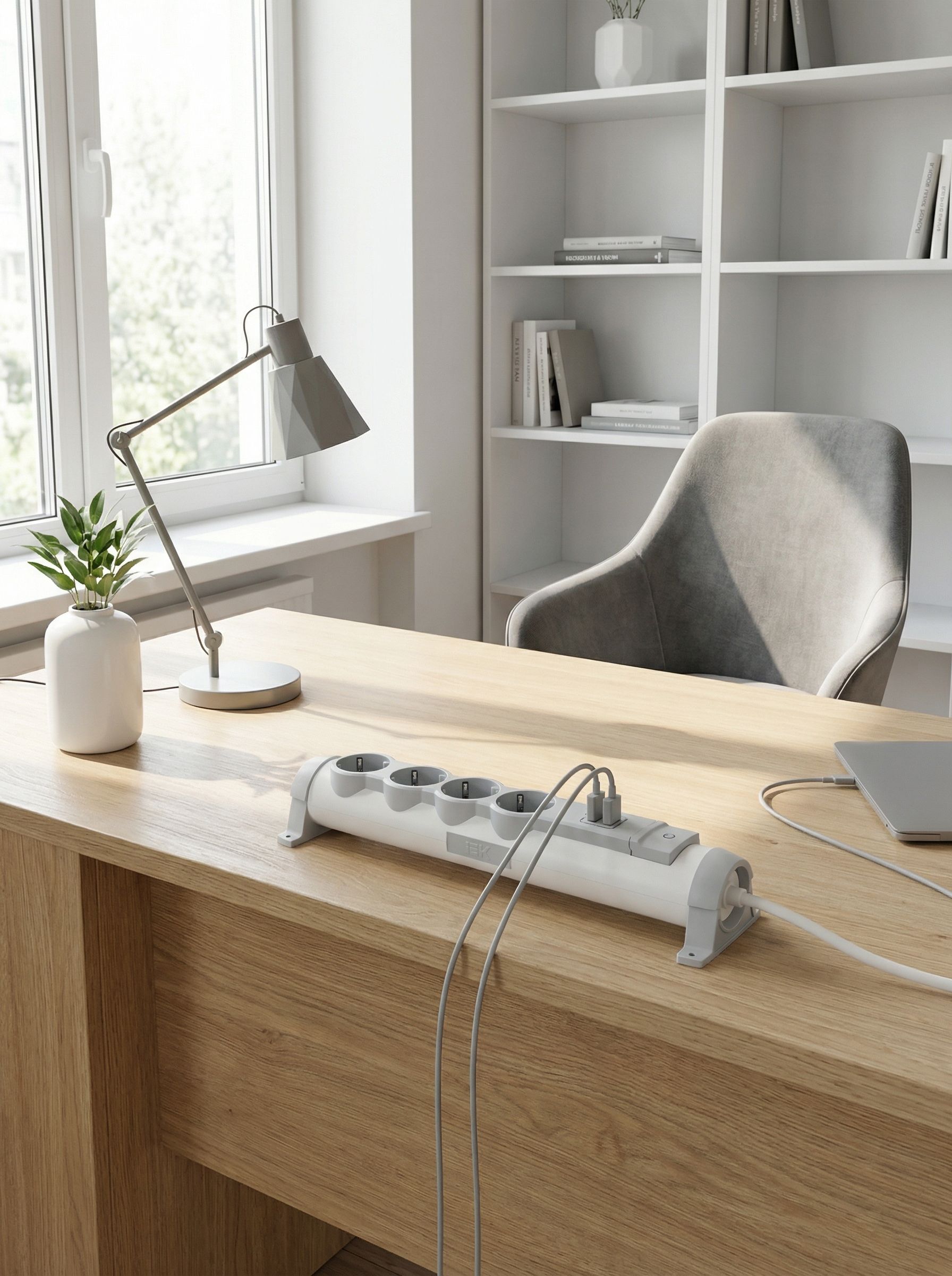 COMFORT Удлинитель У04К 4 места 2P+PE 3м 3х1,5мм2 16А USB A+C 20Вт белый IEK — фото