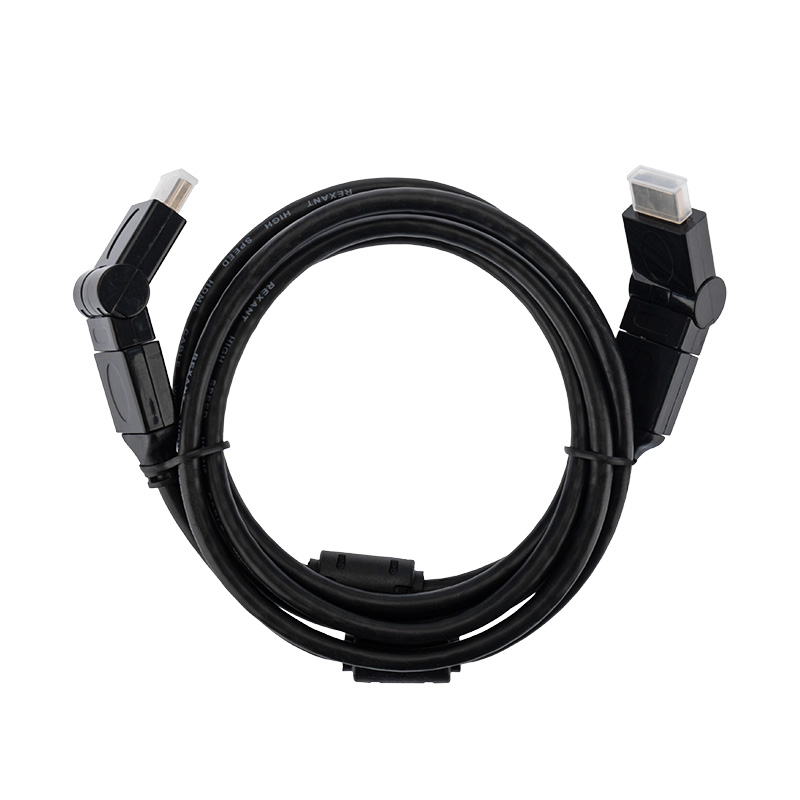 Шнур HDMI – HDMI 1.4, 2м, позолоченный, с фильтрами, угловой 360° REXANT — фото