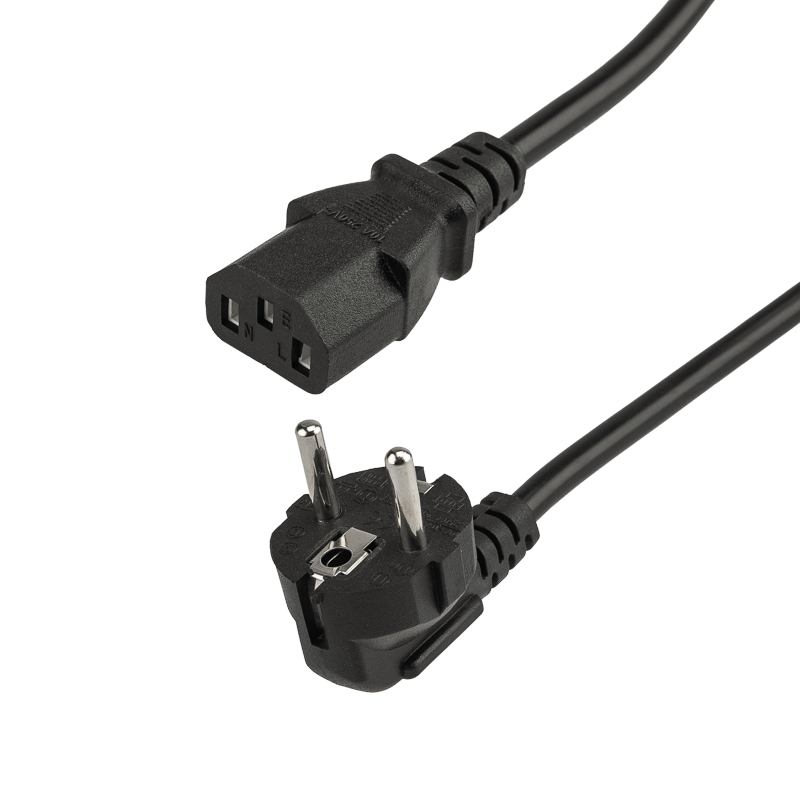 Шнур сетевой, вилка угловая СЕЕ 7/7(Schuko) – разъем IEC 320 C13, кабель 3x0,75 мм², длина 1,8м REXANT
