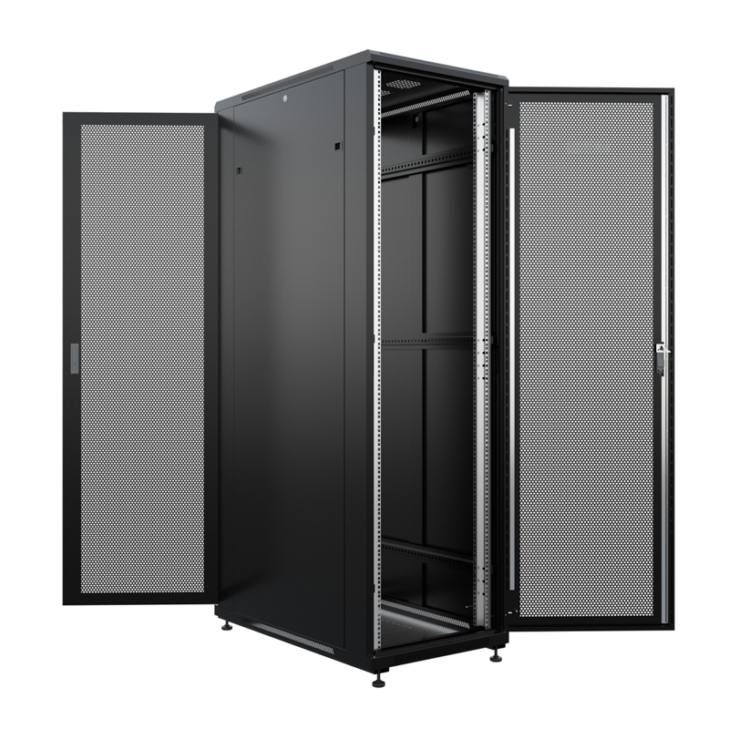 Шкаф телекоммуникационный напольный 19" 42U 800х1000мм, передняя и задняя дверь с перфорацией, разборный, черный (RAL 9005) REXANT — фото