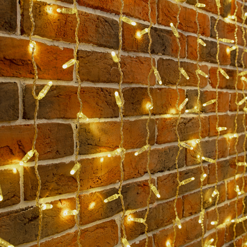 Гирлянда светодиодная Занавес 2х9м 1200 LED ТЕПЛЫЙ БЕЛЫЙ прозрачный ПВХ IP65 эффект мерцания соединяется 230В нужен блок 303-500-1 NEON-NIGHT — фото