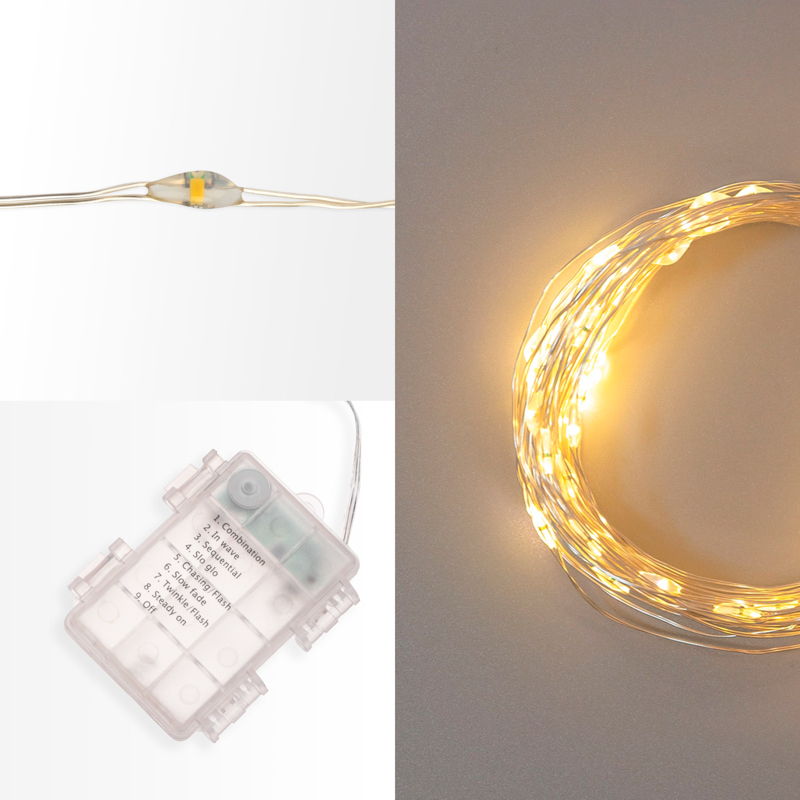 Гирлянда Роса 20м, 200LED, теплый белый, IP44, на батарейках 3хАА, с пультом 8 режимов NEON-NIGHT — фото