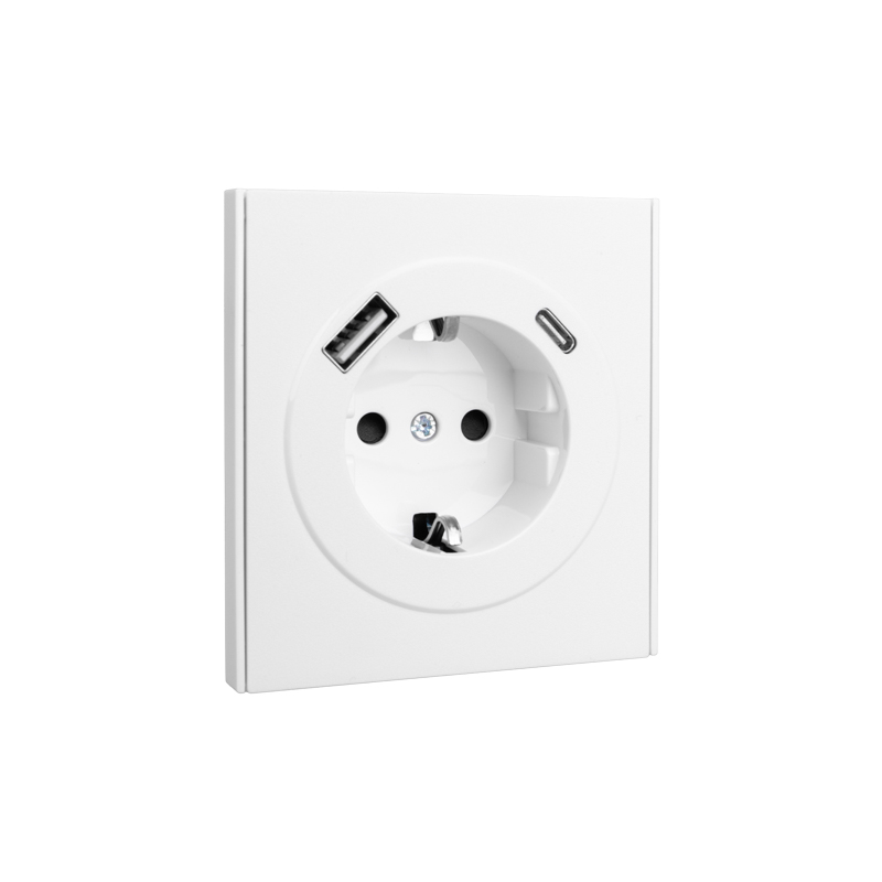 Розетка STRONG 1-ая с/з с/у з/ш 16А с USB A+C быстрой зарядки 5В/3А жемчуг KRANZ — фото