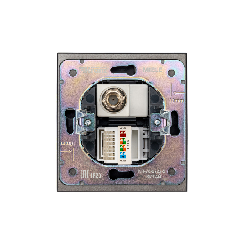 Розетка STRONG компьютерная RJ45 кат6 + TV с/у антрацит KRANZ — фото