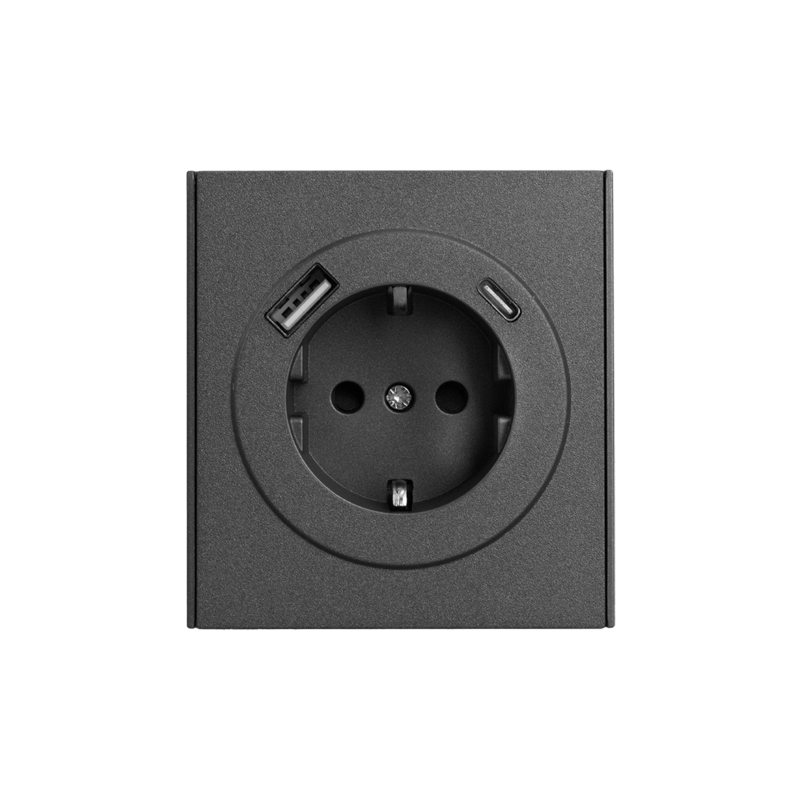 Розетка STRONG 1-ая с/з с/у з/ш 16А с USB A+C быстрой зарядки 5В/3А графит KRANZ — фото