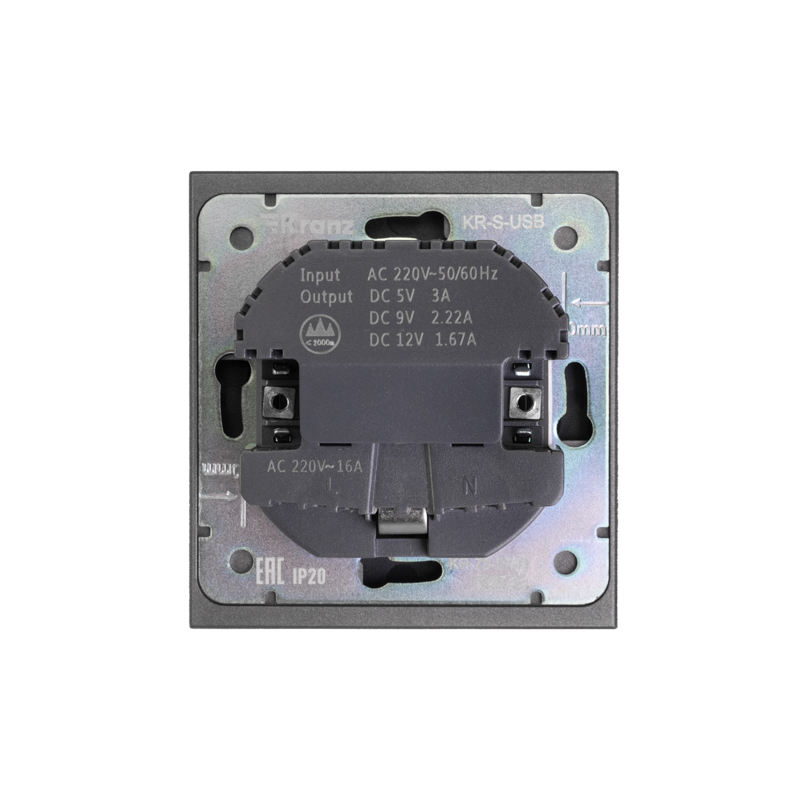Розетка STRONG 1-ая с/з с/у з/ш 16А с USB A+C быстрой зарядки 5В/3А графит KRANZ — фото