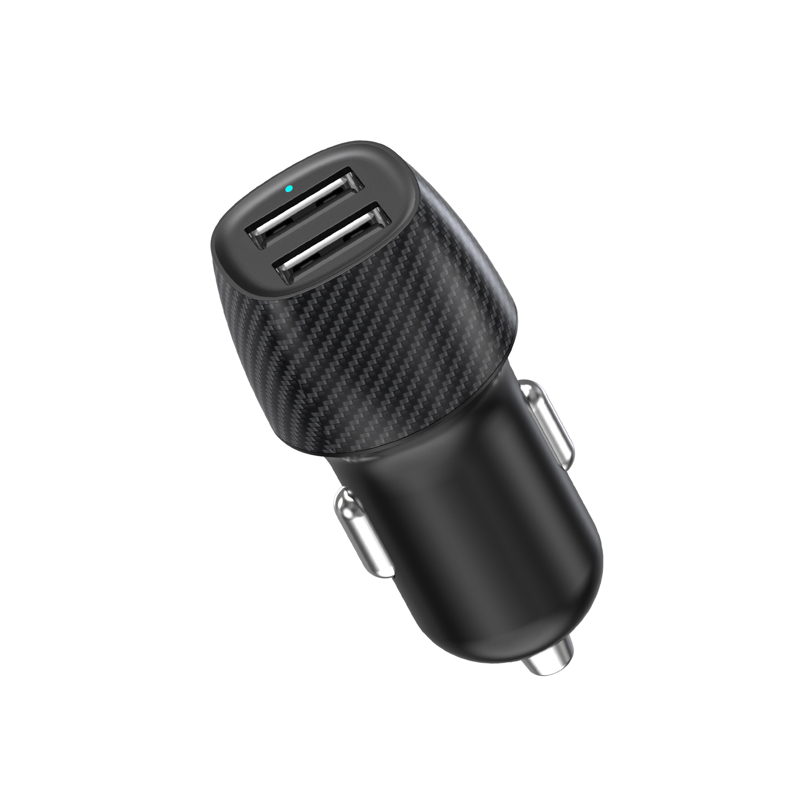 Автомобильное зарядное устройство c двумя портами (USB-А + USB-A) со световой индикацией, 12Вт, черное REXANT