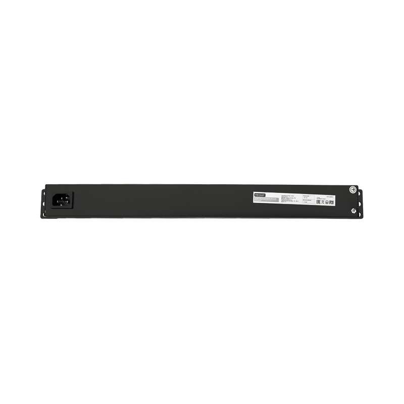 Блок распределения питания PDU горизонтальный 1U 8 розеток СЕЕ 7/4 Schuko 10A выкл алюм корп гнездо C14 черный REXANT — фото