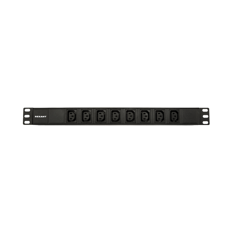Блок распределения питания PDU горизонтальный 1U 8 розеток C13 10A без выкл алюм корп шнур 2м вилка C14 черный REXANT — фото