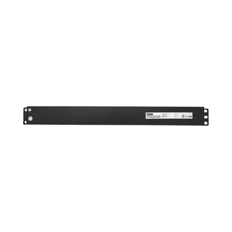 Блок распределения питания PDU горизонтальный 1U 9 розеток СЕЕ 7/4 Schuko 10A без выкл алюм корп шнур 2м вилка C14 черный REXANT — фото