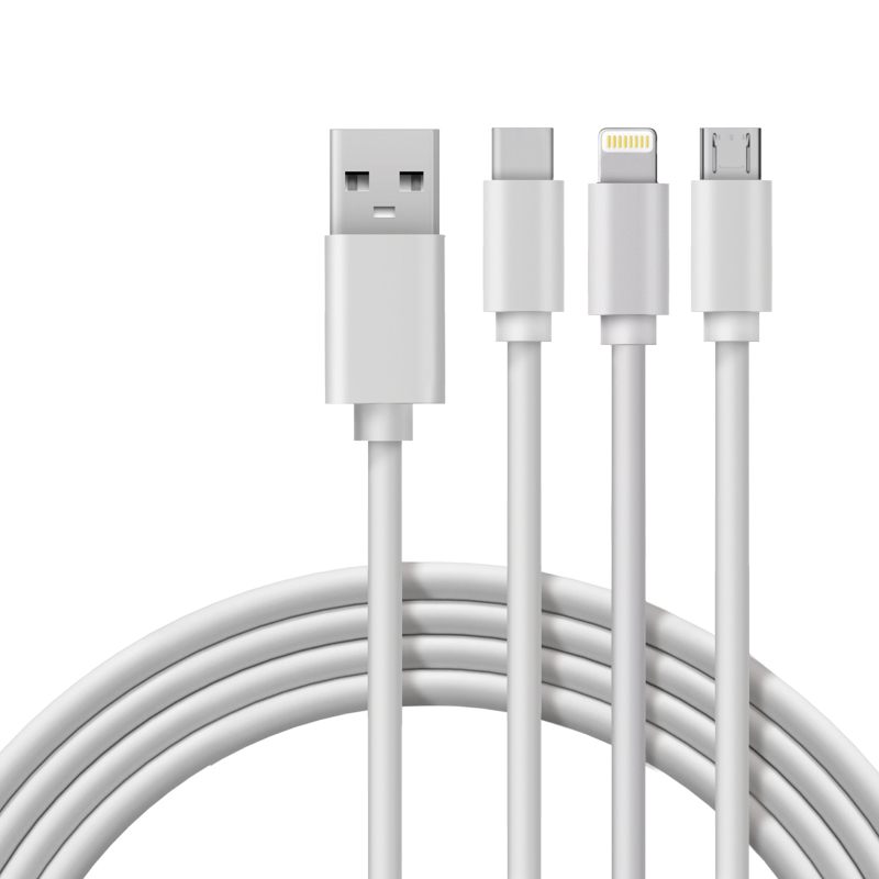 Кабель USB 3в1 Type-С (3A), Lightning (2,4A), micro USB (2A) 1.2м, ПВХ REXANT — фото