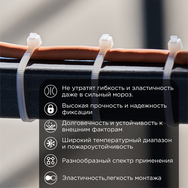 Стяжка нейлоновая морозостойкая 150x2,5мм, белая (100 шт/уп) REXANT — фото