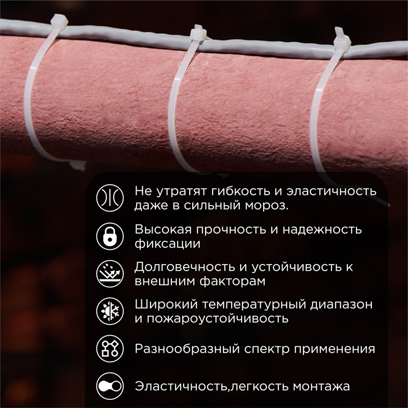 Стяжка нейлоновая морозостойкая 400x4,8мм, белая (100 шт/уп) REXANT — фото