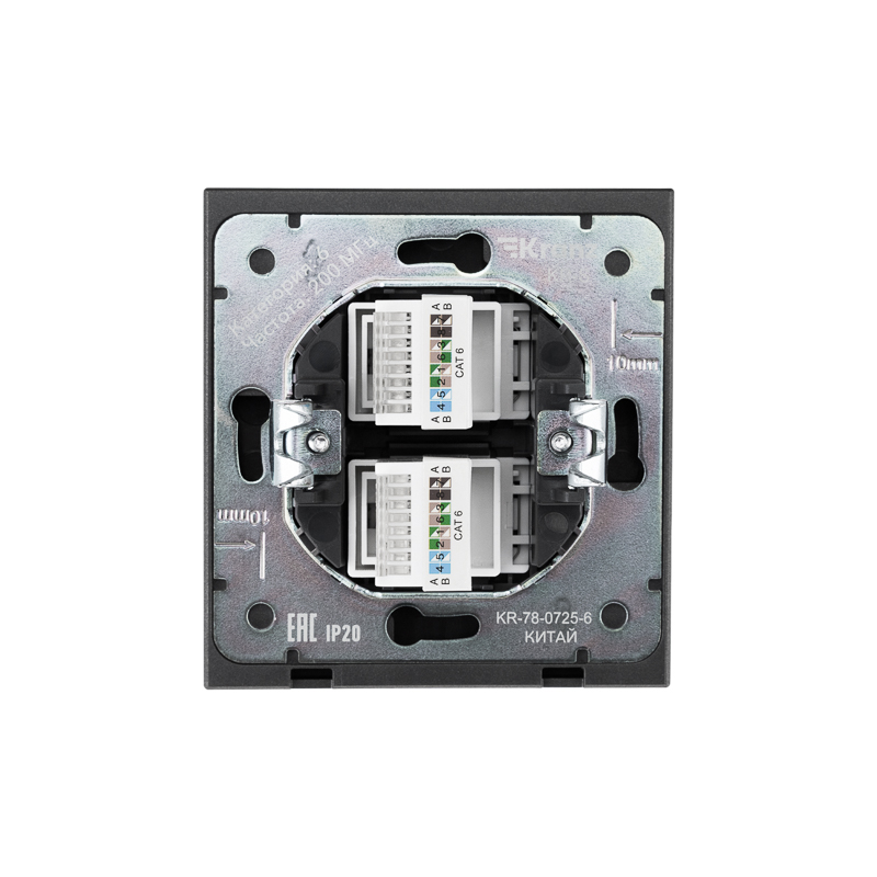 Розетка STRONG компьютерная двойная RJ45+RJ45 кат6 с/у графит KRANZ — фото
