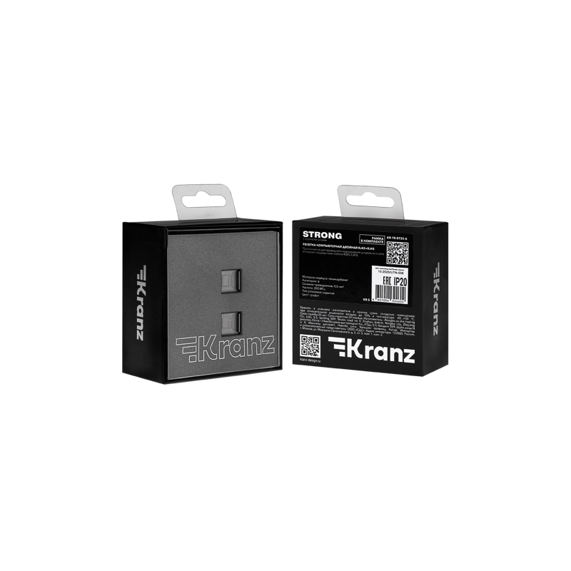 Розетка STRONG компьютерная двойная RJ45+RJ45 кат6 с/у графит KRANZ — фото