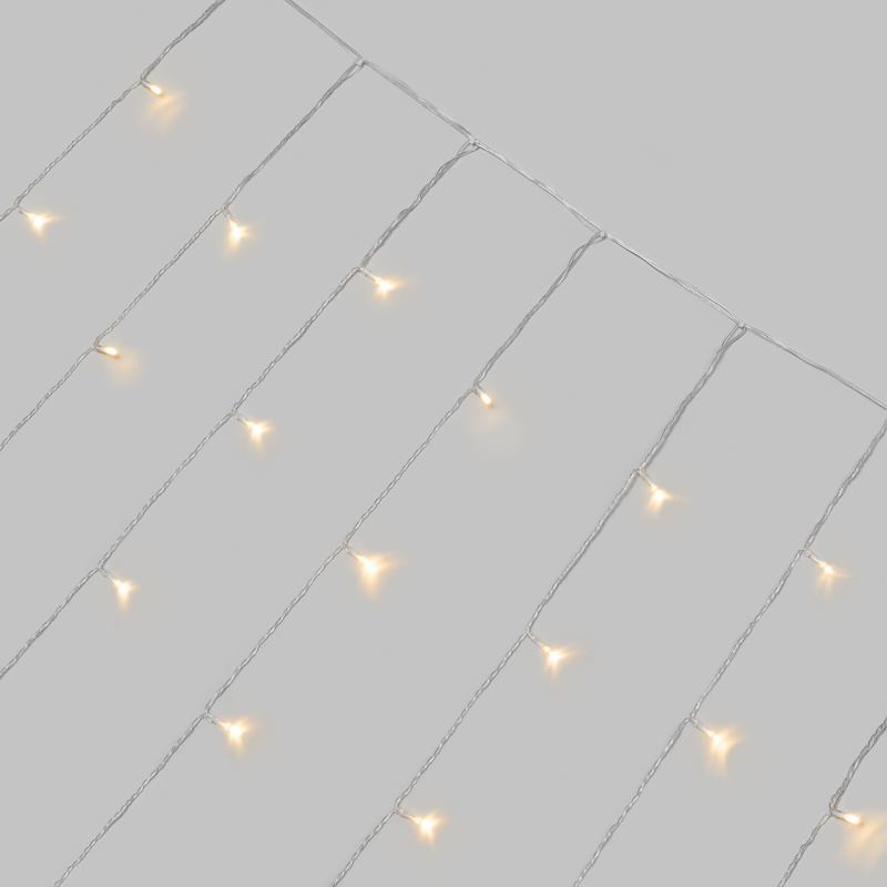 Гирлянда светодиодная Занавес 3х2м 264 LED ТЕПЛЫЙ БЕЛЫЙ прозрачный ПВХ IP44 эффект мерцания 22 нити 12 LED/нить NEON-NIGHT — фото
