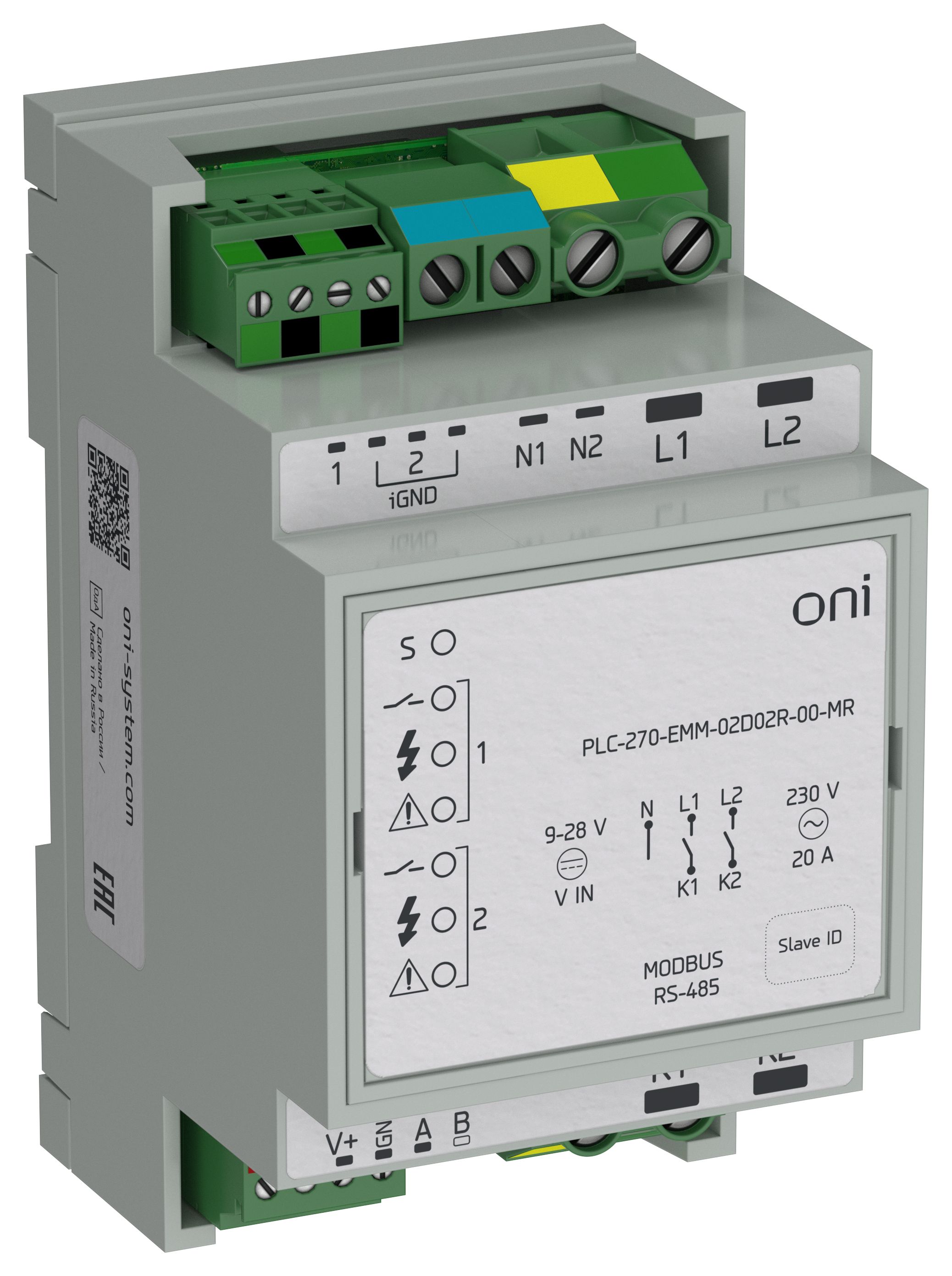 ПЛК 270 Модуль измерительный Modbus RTU 2 дискретных входа 2 релейных выхода с измерением активной мощности и напряжения ONI — фото