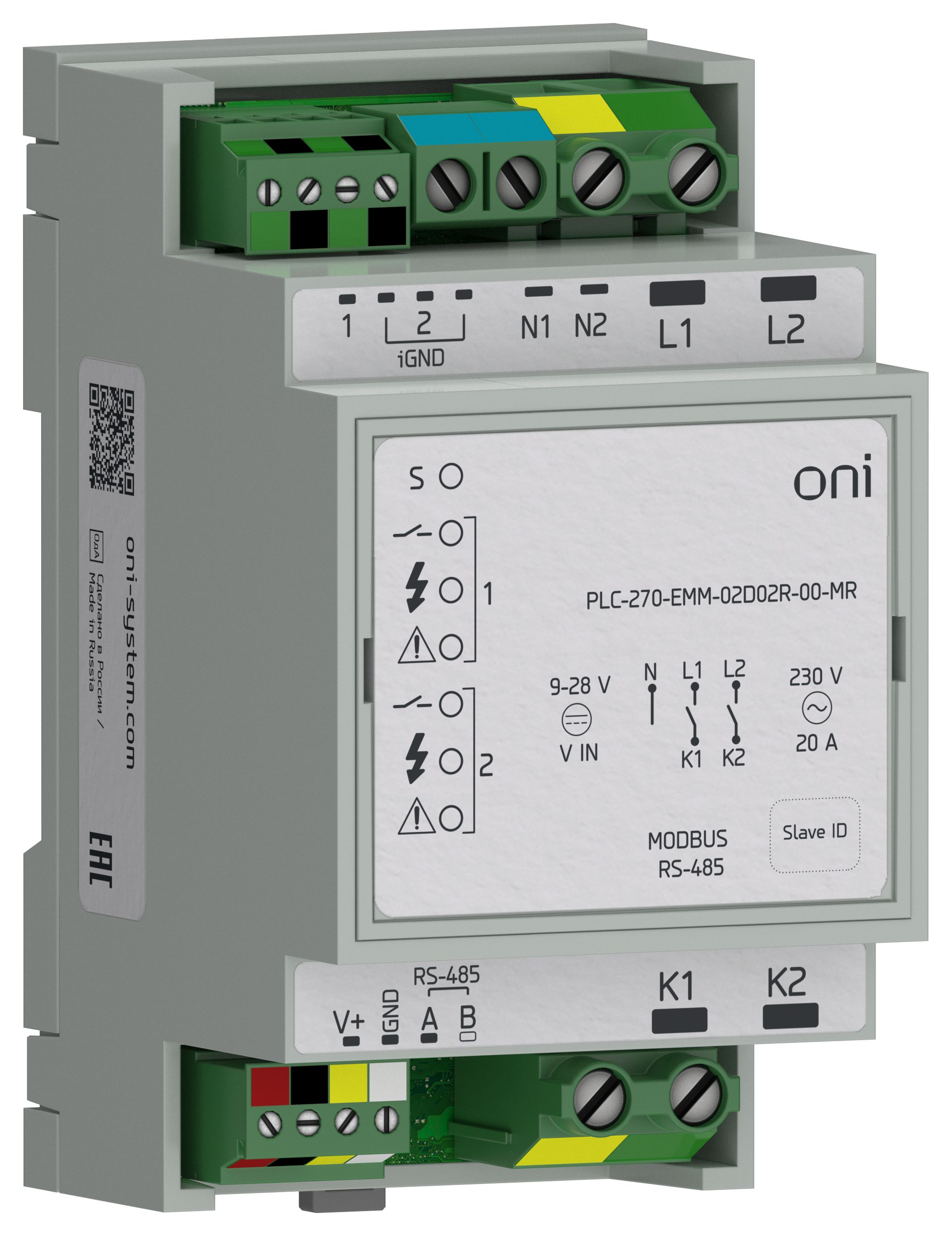 ПЛК 270 Модуль измерительный Modbus RTU 2 дискретных входа 2 релейных выхода с измерением активной мощности и напряжения ONI — фото