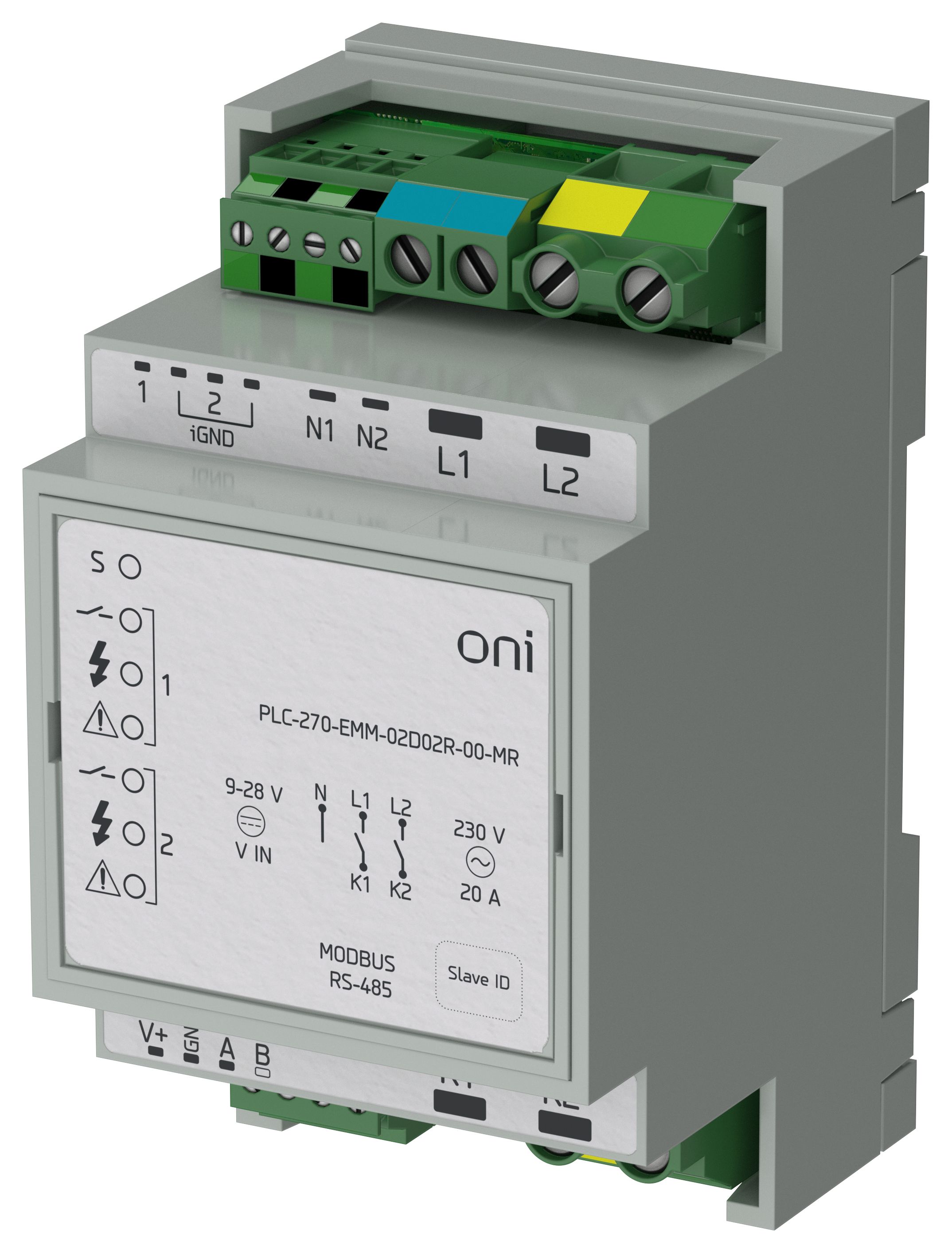 ПЛК 270 Модуль измерительный Modbus RTU 2 дискретных входа 2 релейных выхода с измерением активной мощности и напряжения ONI — фото