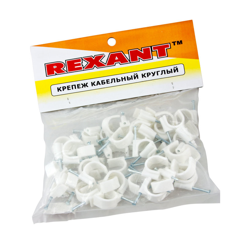 Крепеж кабеля круглый 20мм, белый (50 шт/уп) REXANT — фото