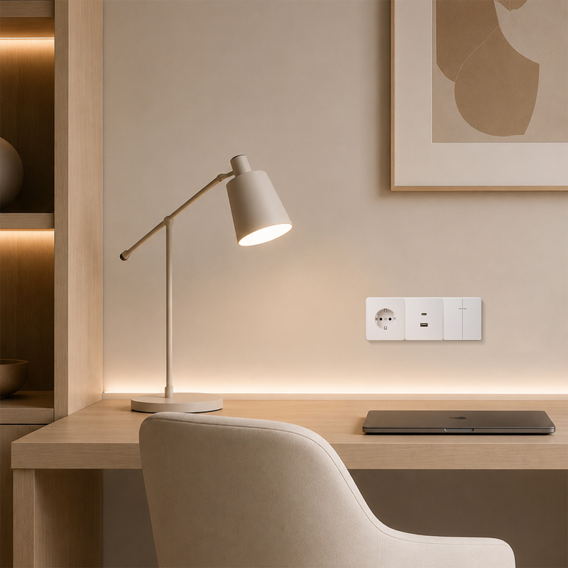 Розетка ROUND USB-A+Type-C 3А с функцией быстрой зарядки перламутр KRANZ — фото
