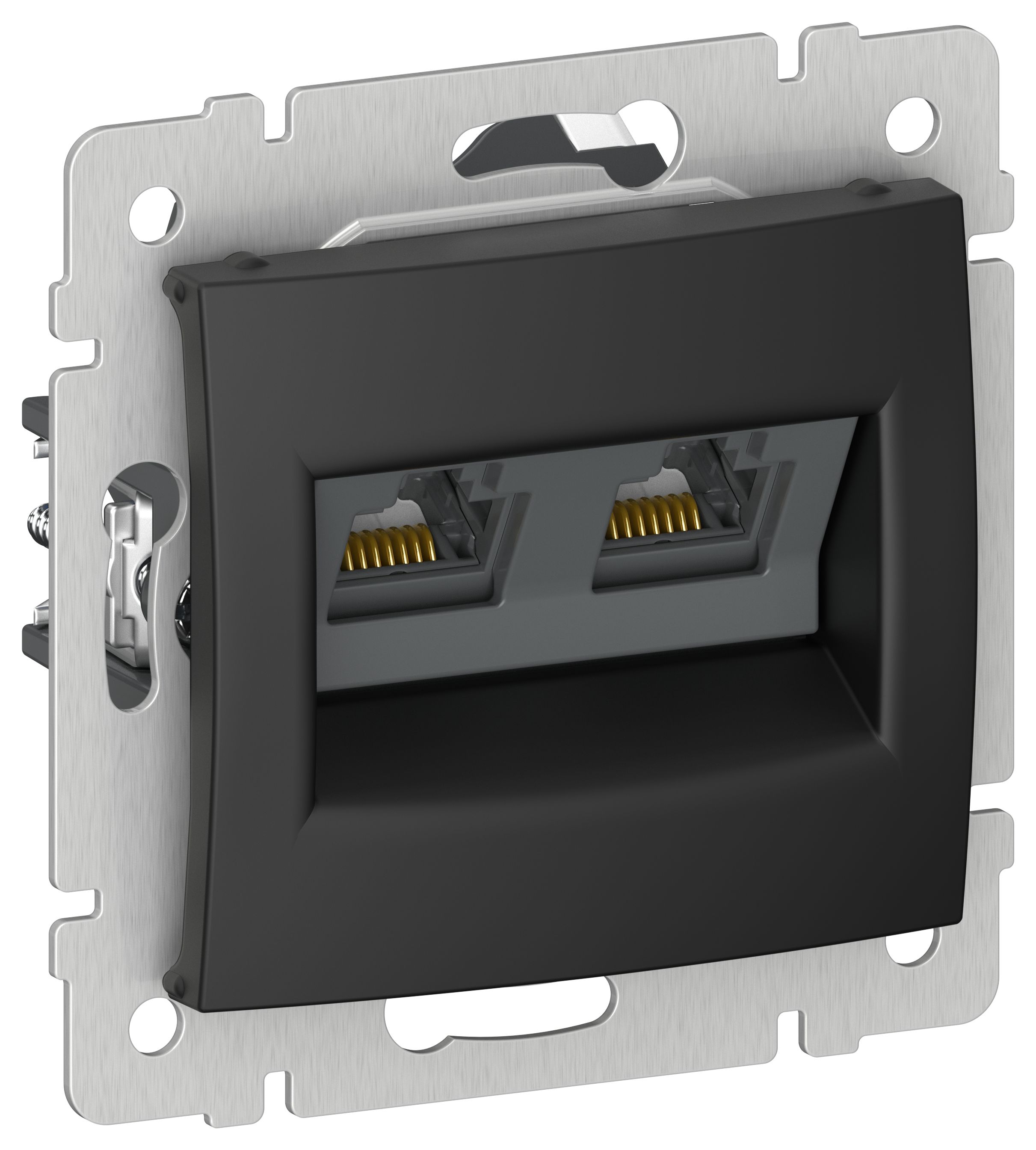 IEKVALENA Розетка компьютерная двойная RJ45 категория 5Е UTP 6945341 черный матовый IEK