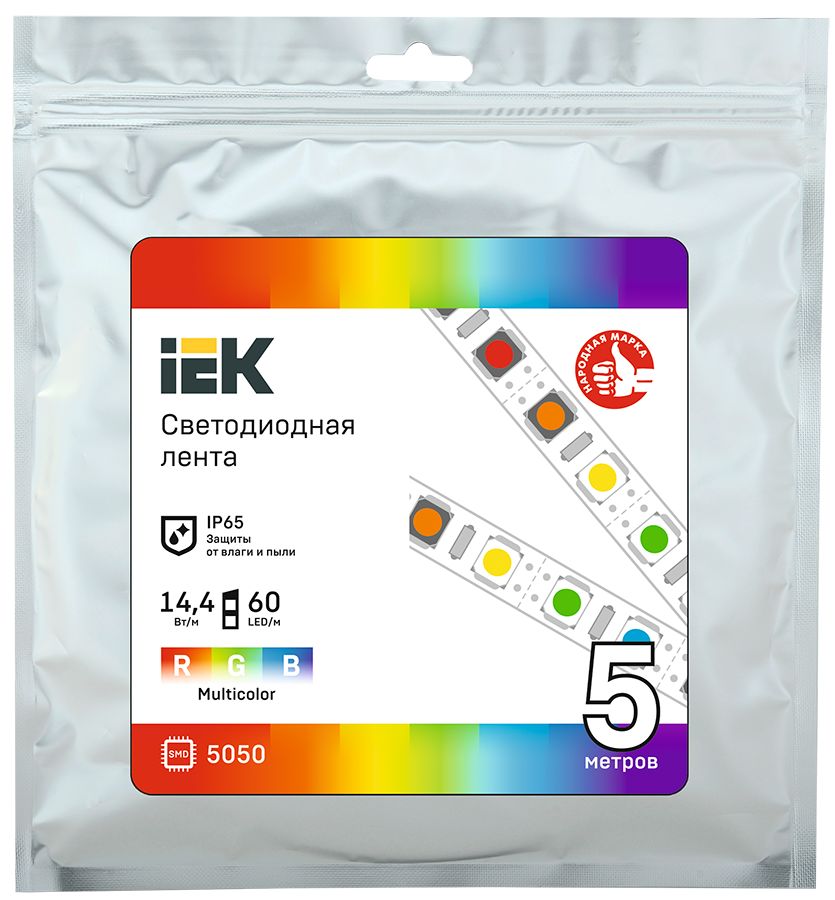 Лента светодиодная 5м LSR-5050RGB60-14,4-IP65-12В IEK — фото