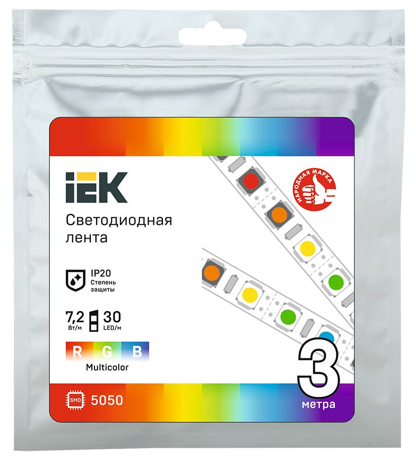 Лента светодиодная 3м LSR-5050RGB30-7,2-IP20-12В IEK — фото