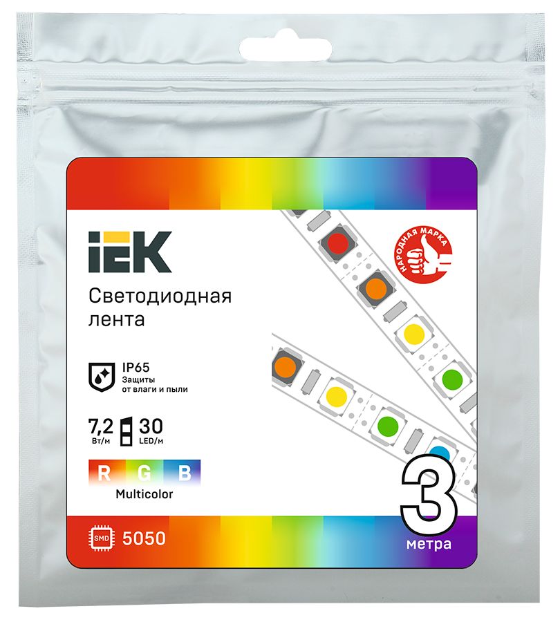Лента светодиодная 3м LSR-5050RGB30-7,2-IP65-12В IEK — фото