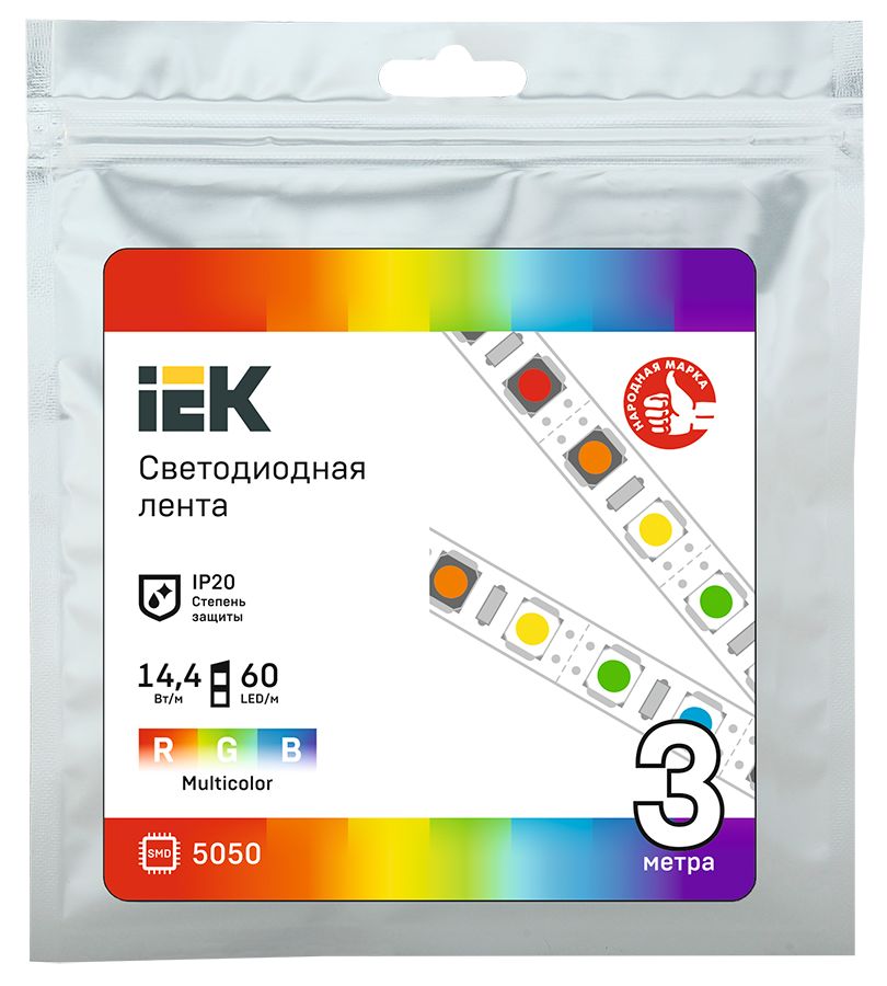 Лента светодиодная 3м LSR-5050RGB60-14,4-IP20-12В IEK — фото