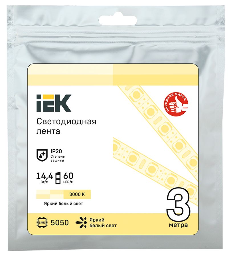 Лента светодиодная 3м LSR-5050WW60-14,4-IP20-12В IEK — фото