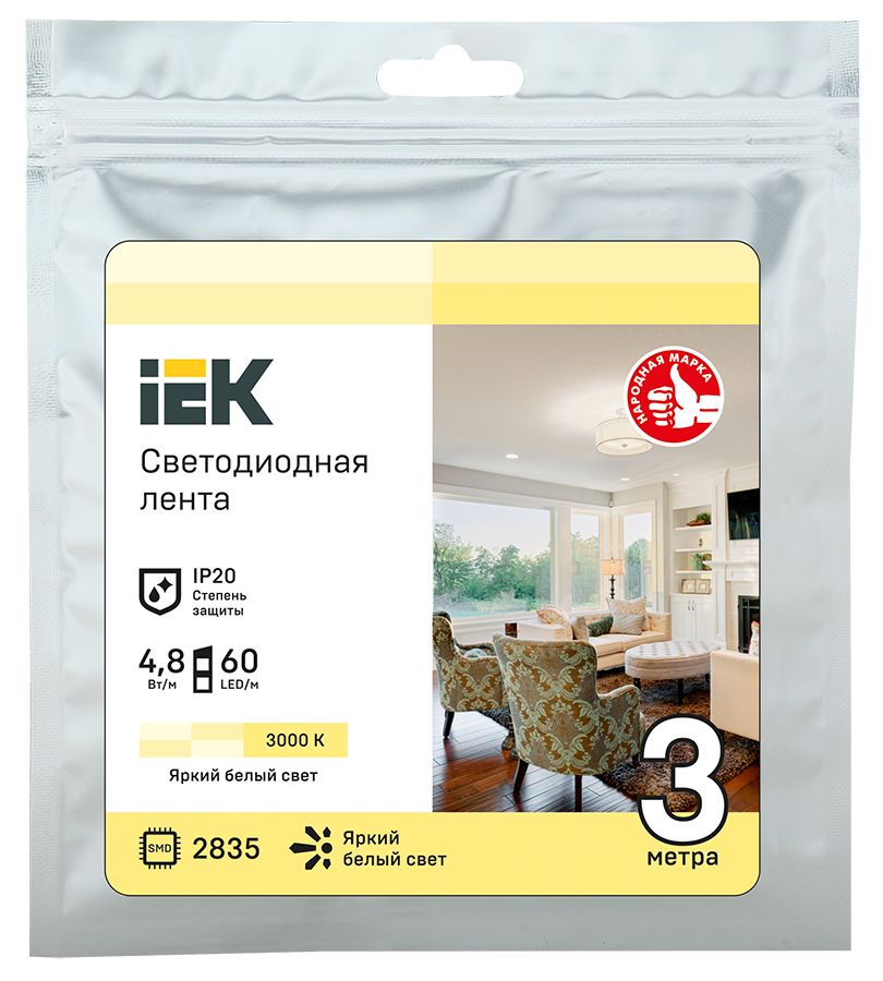 Лента светодиодная 3м LSR-2835WW60-4,8-IP20-12В IEK — фото