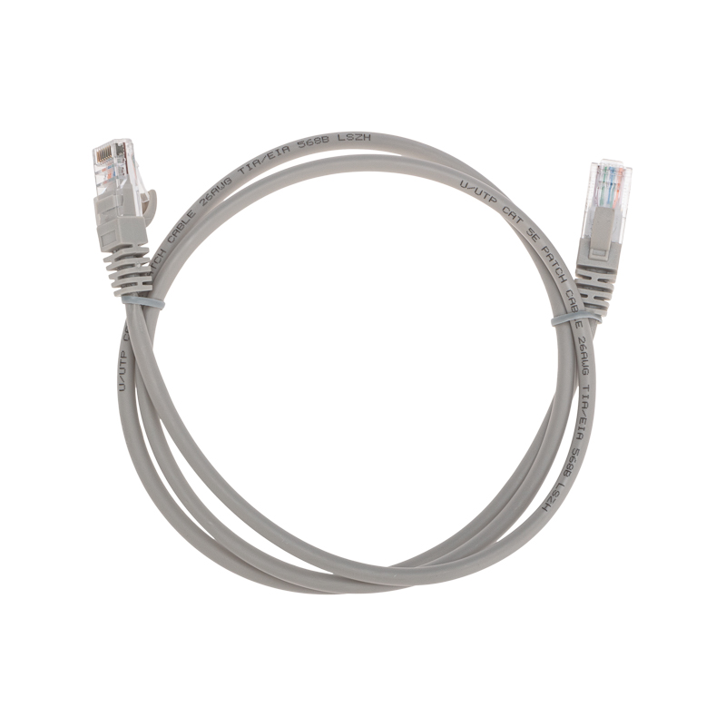 Шнур коммутационный патч-корд U/UTP, CAT 5e, RJ45-RJ45, 26AWG, PVC, серый, 1м REXANT — фото