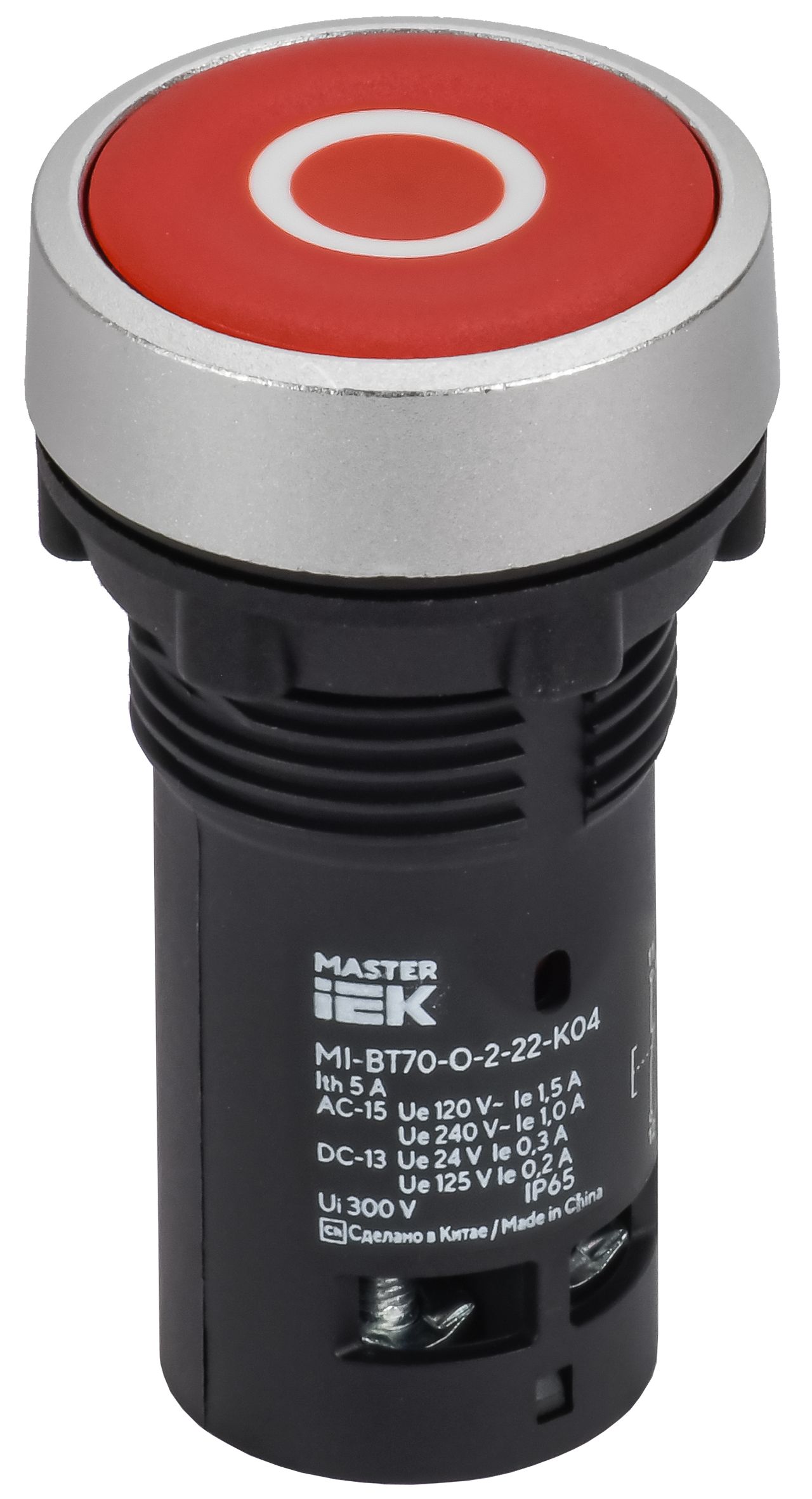 Кнопка IP65 с маркировкой "O" моноблок 1NС красная MASTER IEK