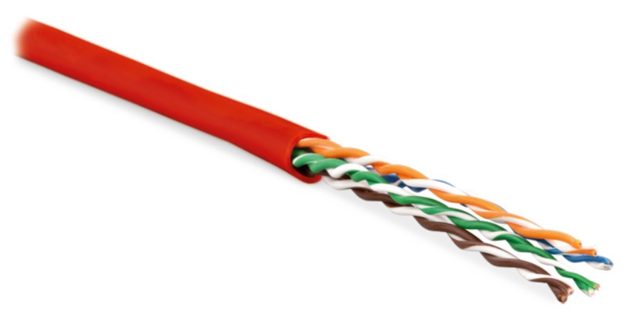 Hyperline UUTP4-C5E-P24-IN-LSZH-RD-305 (305 м) Кабель витая пара, неэкранированный U/UTP, категория 5e, 4 пары 24 AWG, 4х2х0,60 мм, многопроволочные жилы, LSZH, нг(А)-HF, внутренний -40°C – +75°C, красный — фото