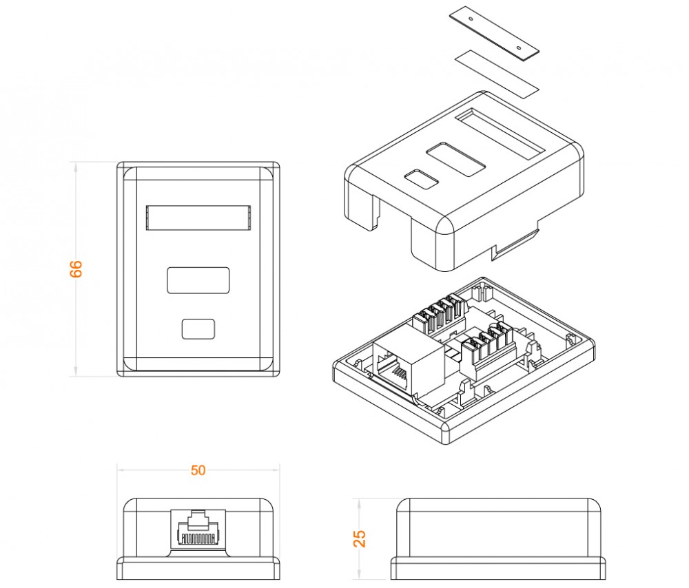 Hyperline SB1-1-8P8C-C6-WH Розетка компьютерная RJ-45(8P8C), категория 6, одинарная, внешняя, Dual IDC — фото