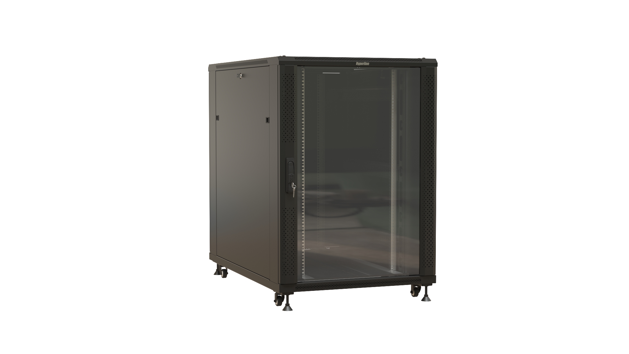 Hyperline TTBR-2281-AS-RAL9004 Шкаф напольный 19-дюймовый, 22U, 1100x800х1000 мм (ВхШхГ), передняя дверь стеклянная, задняя дверь сплошная, ручка с замком, 2 вертикальных кабельных организатора, цвет черный (RAL 9004) (разобранный) — фото
