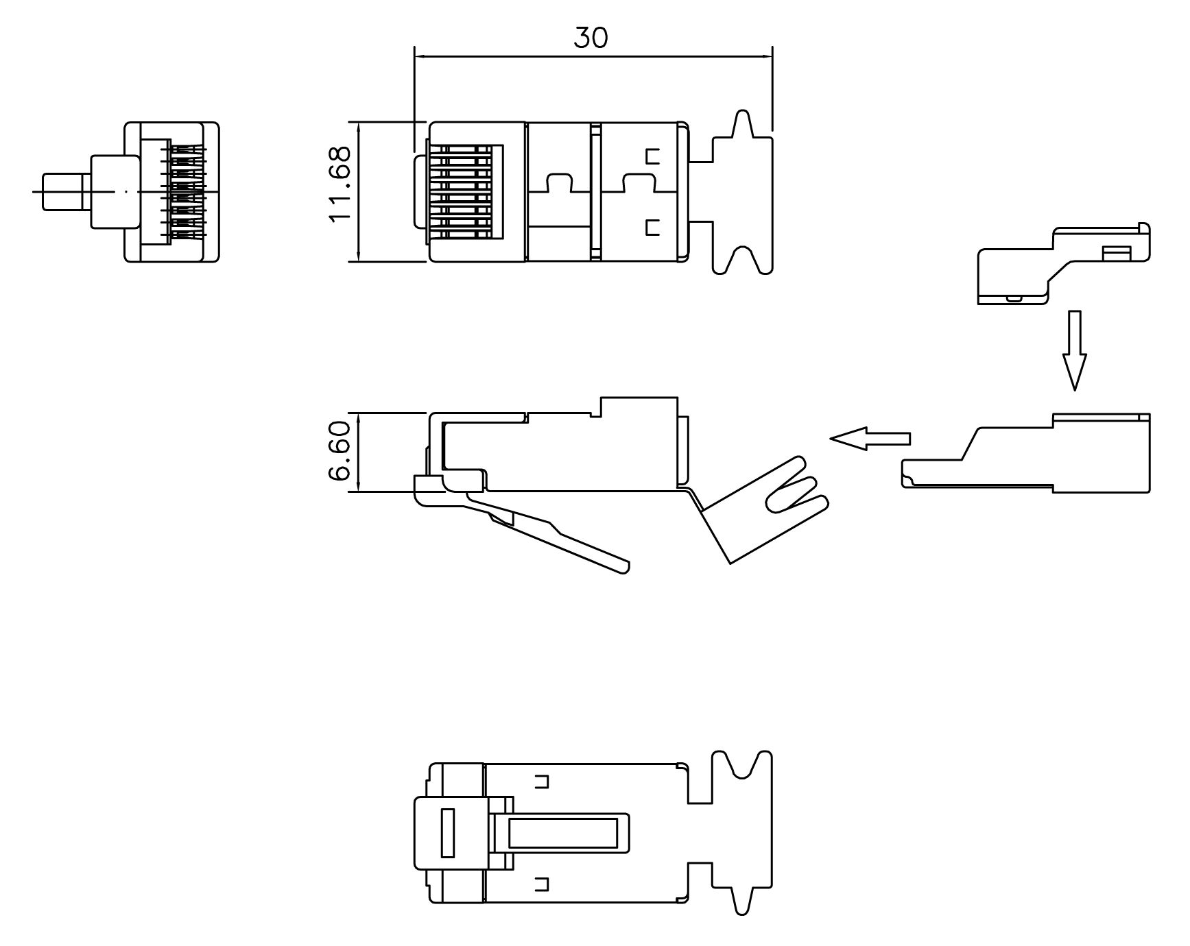 Hyperline PLUG-8P8C-UV-C6A-SH-50 Разъем RJ-45(8P8C) под витую пару, 10Gb категория 6A (50 µ"/ 50 микродюймов), экранированный, универсальный (для одножильного и многожильного кабеля), со вставкой (50 шт) — фото