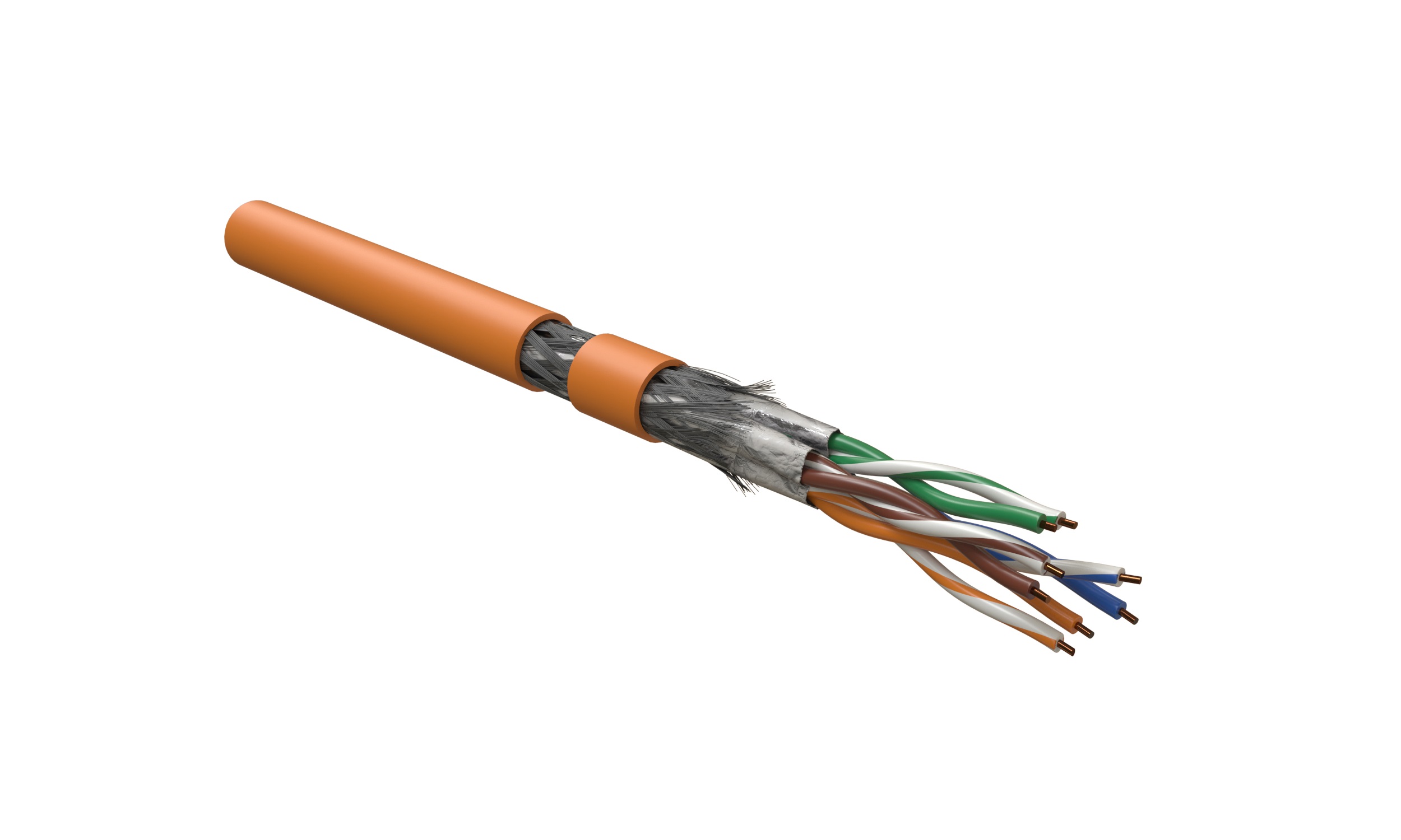 Hyperline SFTP4-C8.1-S23-IN-LSZH-OR-305 (305 м) Кабель витая пара, экранир. S/FTP, общий экран оплетка, каждая пара в фольге, категория 8.1 (Класс I, 2000MHz), 4 пары 23 AWG, 4х2х0,60 мм, однопров.жилы, LSZH, нг(А)-HF, внутр.-40°C – +75°C, оранжевый