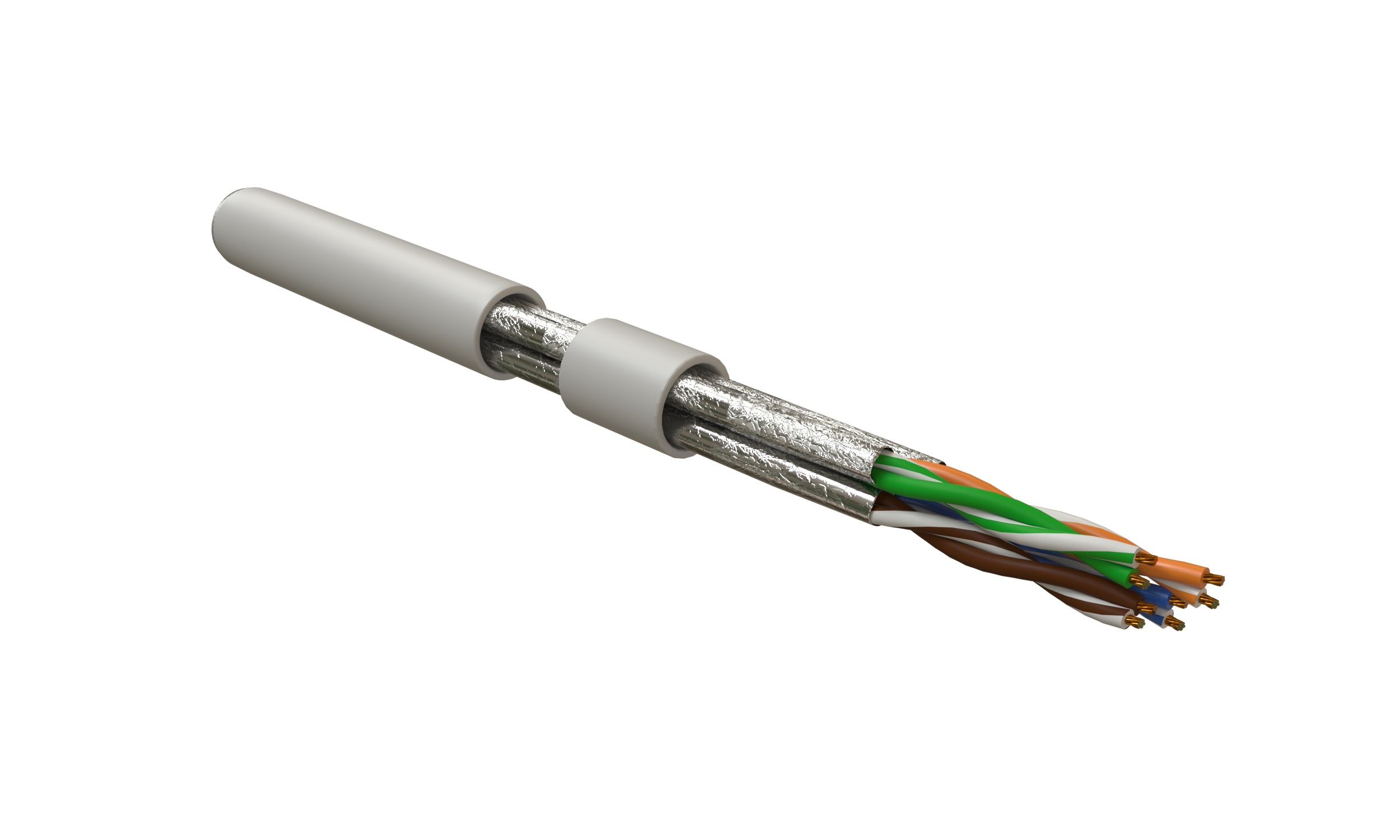 Hyperline UFTP4-C6-P26-IN-LSZH-GY-305 (305 м) Кабель витая пара, экранированный U/FTP, без общего экрана, каждая пара в фольге, категория 6, 4 пары 26 AWG, 4х2х0,48 мм, многопроволочные жилы, LSZH, нг(А)-HF, внутренний -40°C – +75°C, серый — фото