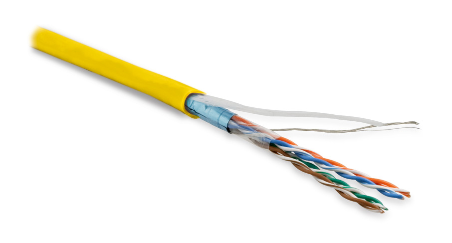 Hyperline FUTP4-C5E-P26-IN-LSZH-YL-305 (305 м) Кабель витая пара, экранированный F/UTP, общий экран фольга, категория 5e, 4 пары 26 AWG, 4х2х0,48 мм, многопроволочные жилы, LSZH, нг(А)-HF, внутренний -40°C – +75°C, желтый — фото
