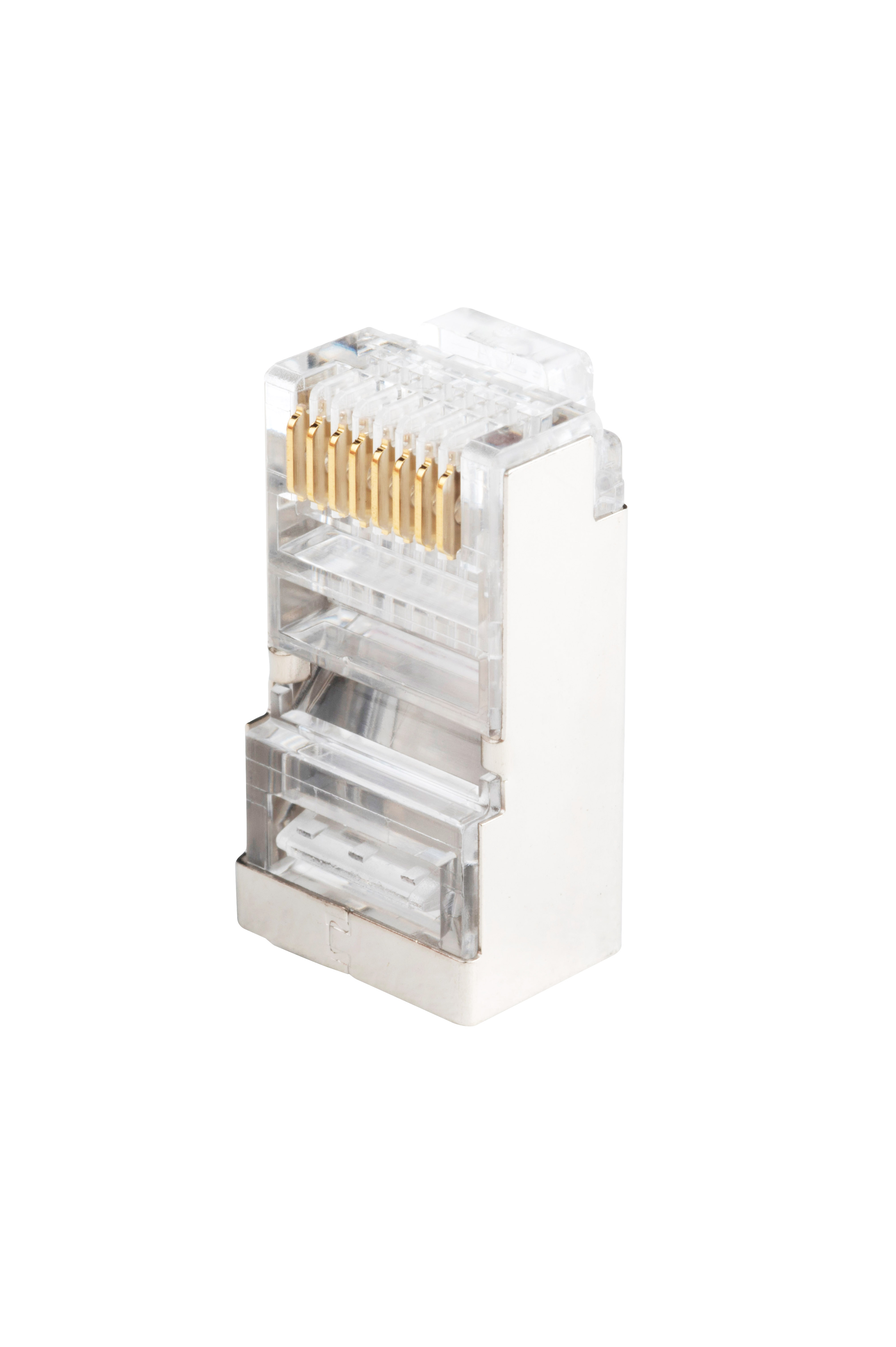 Hyperline PLUG-8P8C-U-C5-SH-100 Разъем RJ-45(8P8C) под витую пару, категория 5e (50 µ"/ 50 микродюймов), экранированный, универсальный (для одножильного и многожильного кабеля) (100 шт) — фото