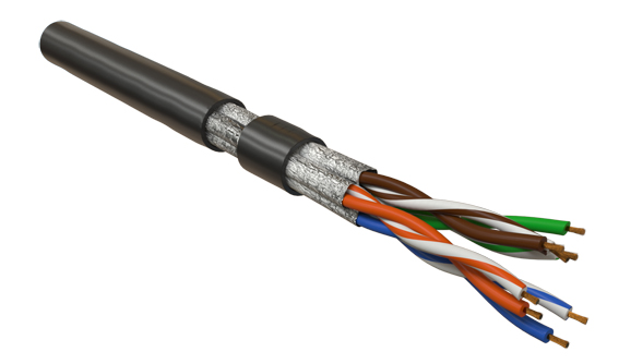 Hyperline UFTP4-C6-P26-IN-LSZH-BK-305 (305 м) Кабель витая пара, экранированный U/FTP, без общего экрана, каждая пара в фольге, категория 6, 4 пары 26 AWG, 4х2х0,48 мм, многопроволочные жилы, LSZH, нг(А)-HF, внутренний -40°C – +75°C, черный