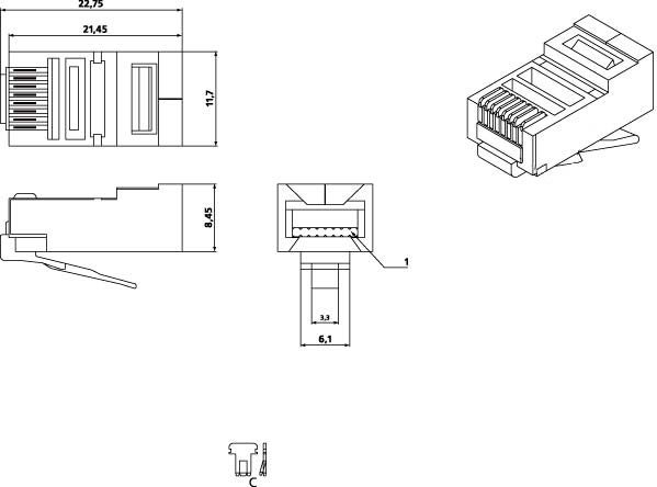 Hyperline PLUG-8P8C-U-C5-SH-100 Разъем RJ-45(8P8C) под витую пару, категория 5e (50 µ"/ 50 микродюймов), экранированный, универсальный (для одножильного и многожильного кабеля) (100 шт) — фото