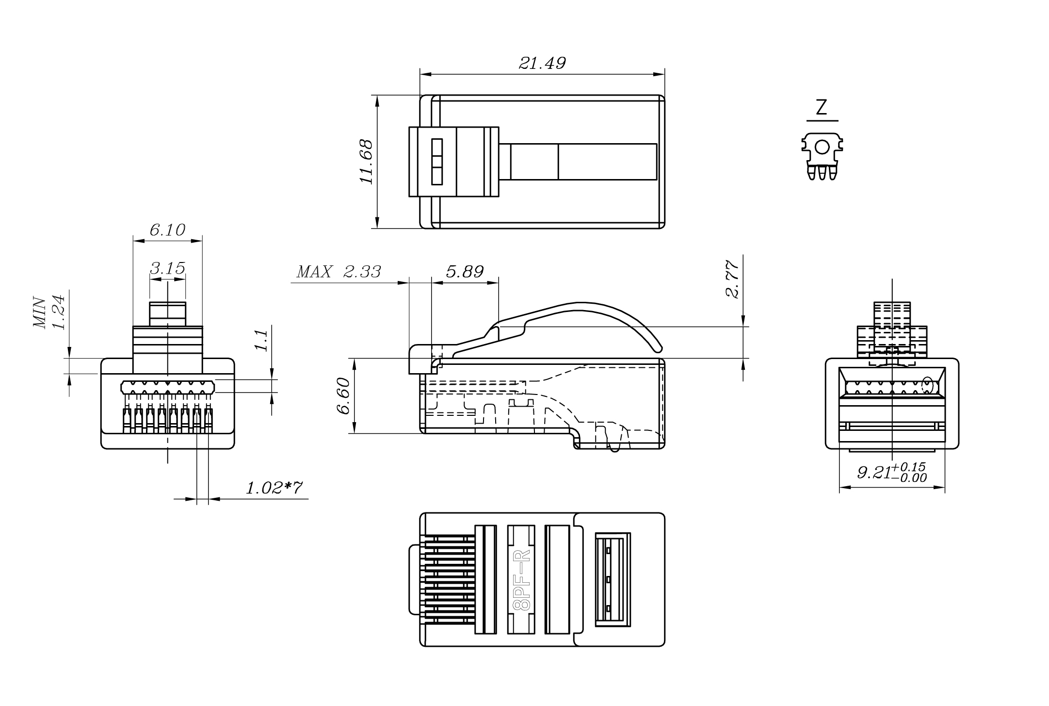 Hyperline PLEZ-8P8C-UA-C5-100 Разъем легкой оконцовки RJ-45 (8P8C) под витую пару, язычок Arch, категория 5e (50 µ"/ 50 микродюймов), универсальный (для одножильного и многожильного кабеля) (100 шт.) — фото