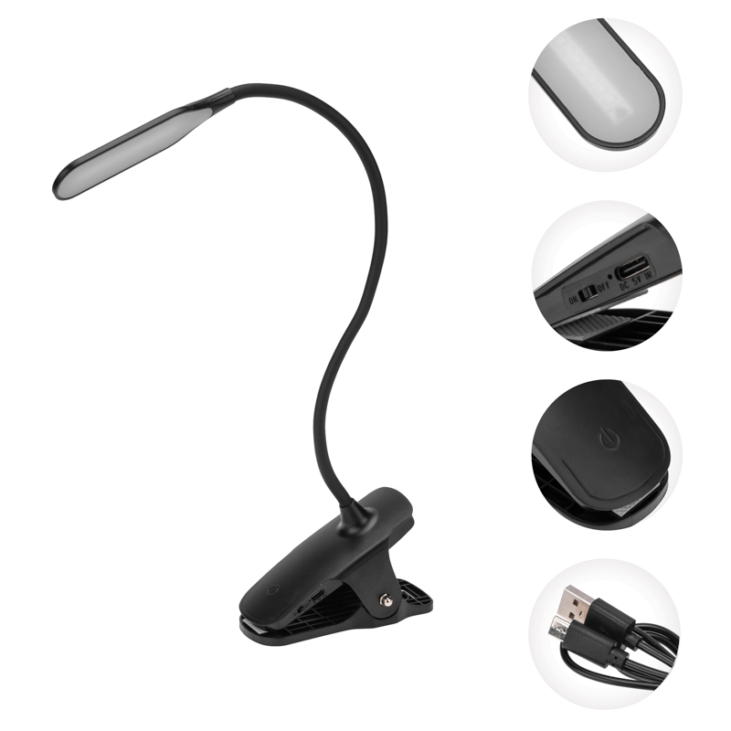 Светильник настольный Click 4Вт, LED, 4000К, диммируемый 3 ступени, заряжаемый, на прищепке, черный REXANT — фото