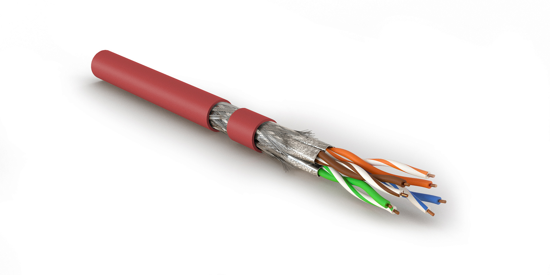 Hyperline SFTP4-C8.1-S23-IN-LSZH-RD-305 (305 м) Кабель витая пара, экранированный S/FTP, общий экран оплетка, каждая пара в фольге, категория 8.1 (Класс I, 2000MHz), 4 пары 23 AWG, 4х2х0,60 мм, однопров.жилы, LSZH, нг(А)-HF, внутр.-40°C – +75°C, красный — фото